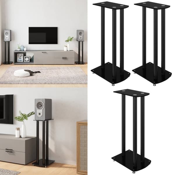 Højtalerstativer 2 stk. 3 søjler hærdet glas sort - Højtalerstativer - Højtalerstativer - Home & Living