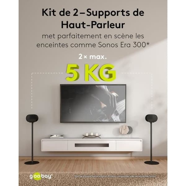Support för Sonos Era 300, belastningskapacitet 3K, kabelhantering, 71 cm hög, svart - 71195