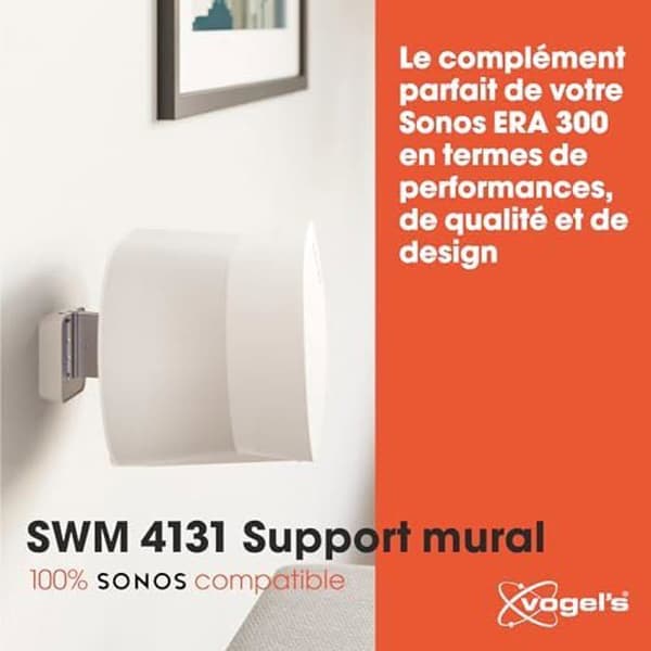 Vogel's SWM 4131 väggfäste för Sonos Era 300, Max. 5 kg, tiltbar -30/+30, vridbar upp till 60 (vänster/höger), vit,