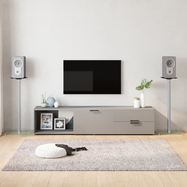 Högtalarstativ 2 st härdat glas 1-pelardesign silver