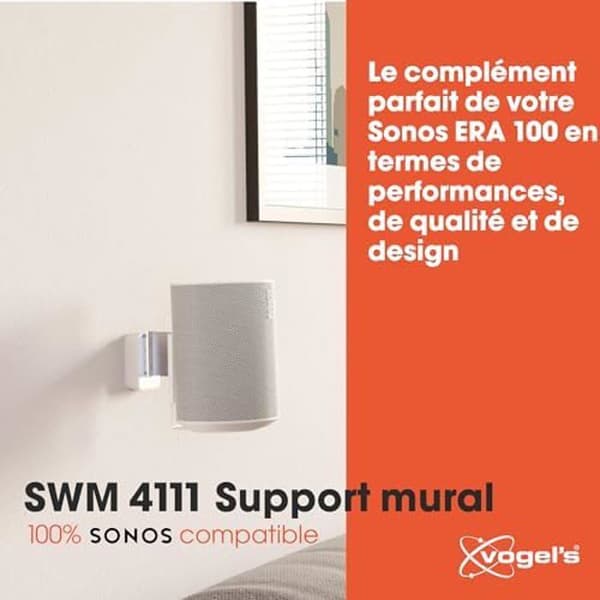 Vogel's SWM 4111 väggfäste för Sonos Era 100, Max. 5 kg, tiltbar -30/+30, vridbar upp till 70 (vänster/höger), vit,