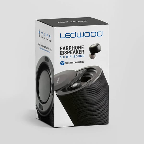 LEDWOOD-kaiutin ja kuulokkeet T9 2in1-kaiutin ja TWS Black