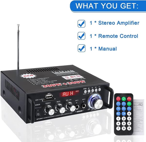 NÖRDIC Bluetooth 5.0 Stereovahvistin 2x40W AUX / USB / BT Audiovahvistin FM 2xMIC-tulolla