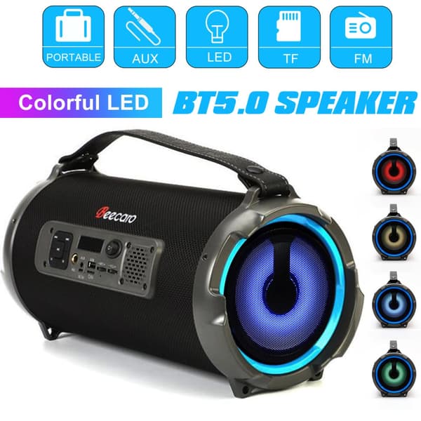 Kannettava kaiutin bluetooth 5.0 LED langaton ulkobasso mikrofoni AUX TF FM radio A+(led)