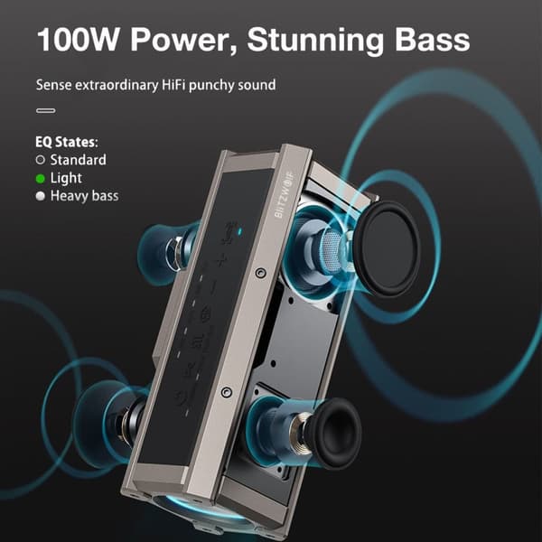 BlitzWolf BW-WA3 True 100W Portabla Dual-Driver-högtalare bluetooth-högtalare Djup bas Fantastiskt ljud LED-ljus TWS 5000mAh Trådlös utomhushögtalare