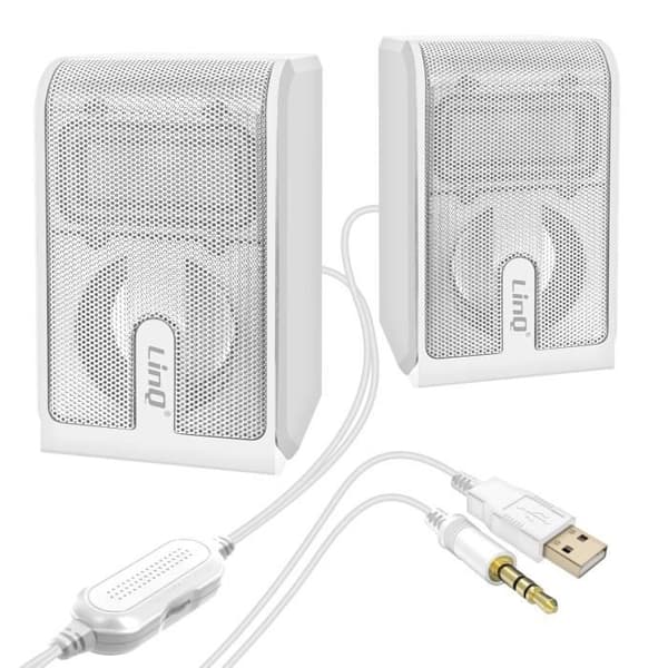 Trådlös Högtalare - LinQ - A2035 - 6W - Jack 3.5mm - 2 Vita Högtalare