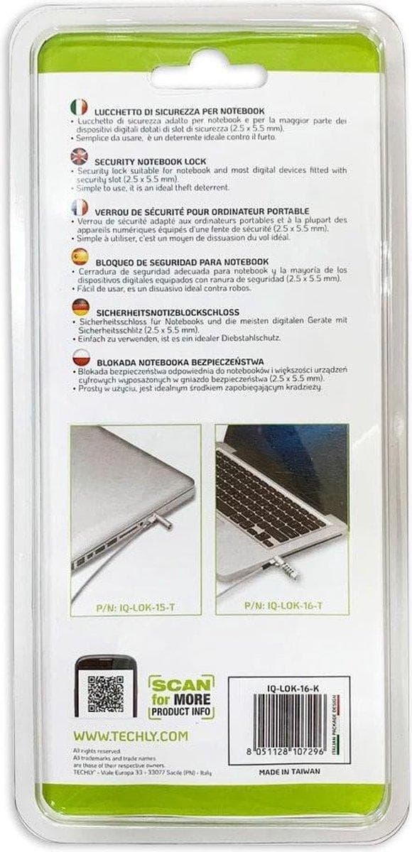 Techly Notebook Sikkerhedshængelås med Nøgle til Nano Slot