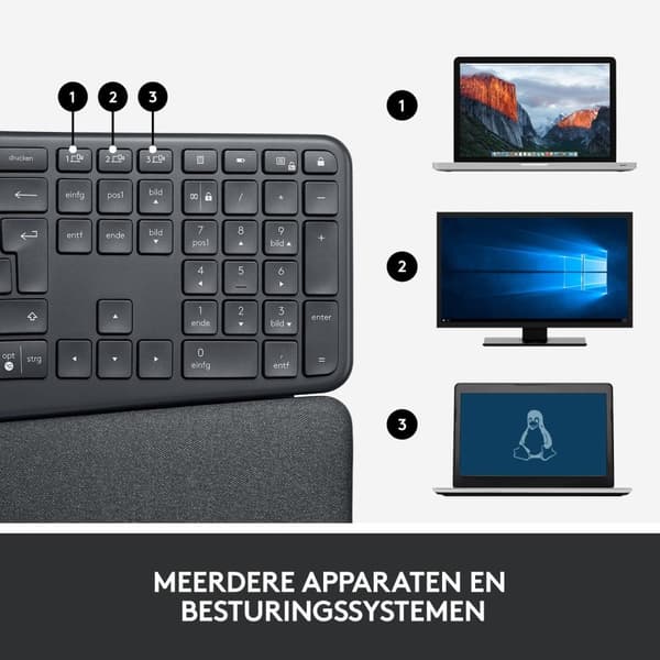 Logitech K860 ERGO Qwerty - Trådlöst ergonomiskt tangentbord med handledsstöd
