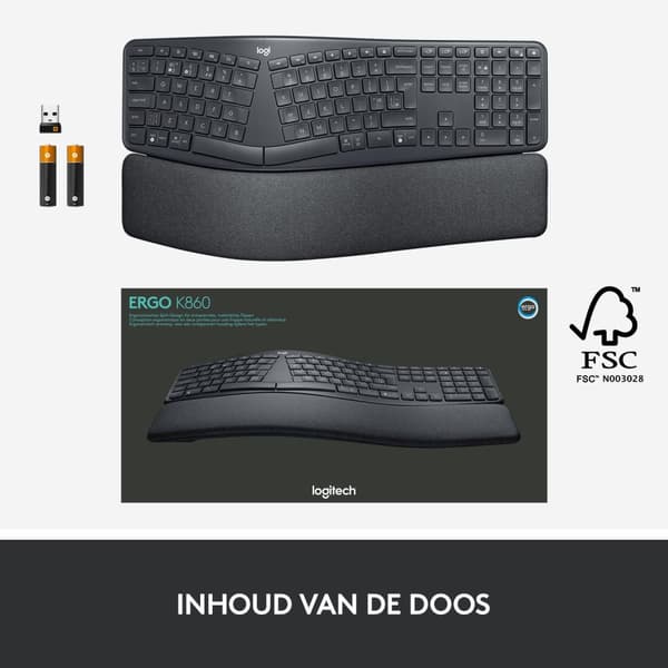 Logitech K860 ERGO Qwerty - Trådlöst ergonomiskt tangentbord med handledsstöd