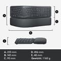 Miniatyrbild 6 av 6: Logitech K860 ERGO Qwerty - Trådlöst ergonomiskt tangentbord med handledsstöd