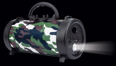 Manhattan-produkter Sound Science Bluetooth-högtalare med ficklampa - Trådlös Bluetooth-högtalare, Boom Box, FM, USB, Musik - Militär