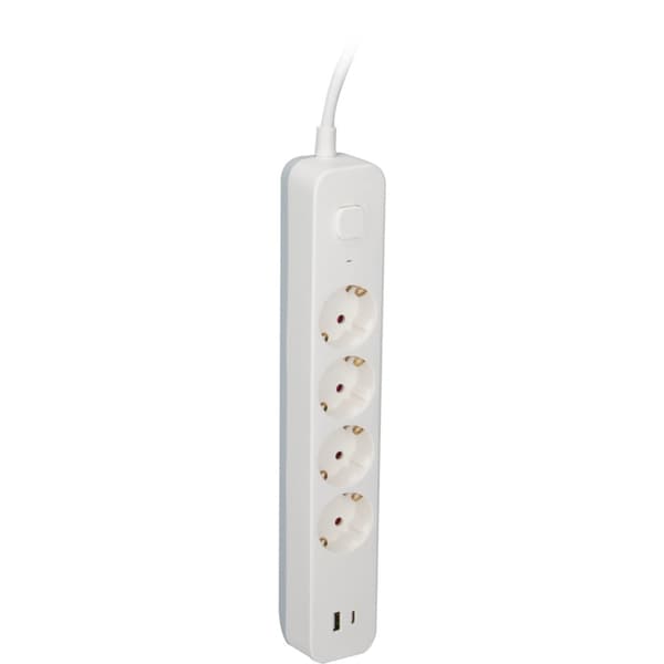 Namron Skjøteledning 4-veis Jord USB-A/C 1,5m Hvit