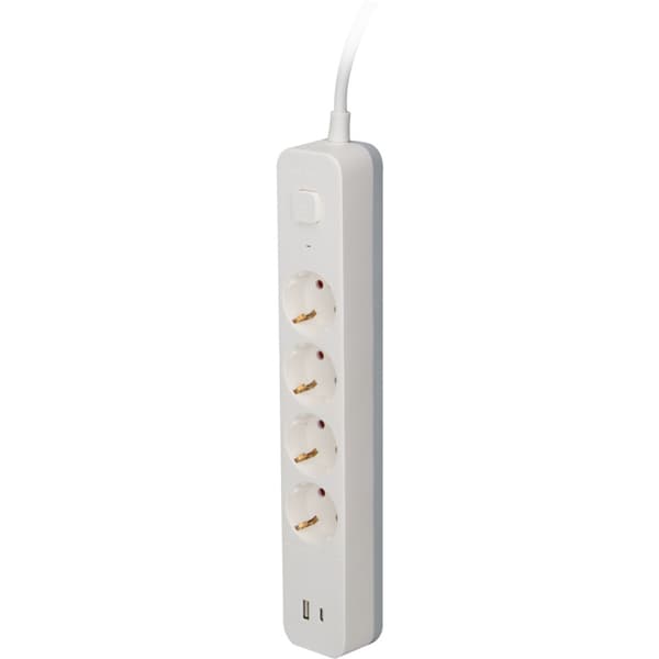 Namron Skjøteledning 4-veis Jord USB-A/C 1,5m Hvit