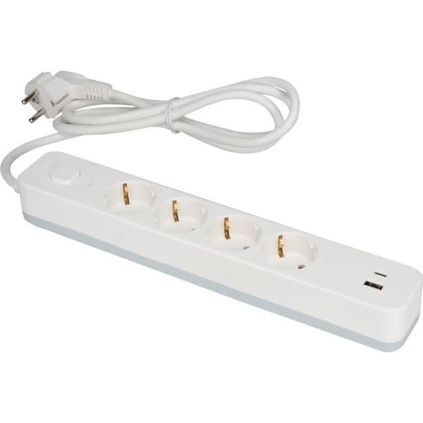 Namron Skjøteledning 4-veis Jord USB-A/C 1,5m Hvit