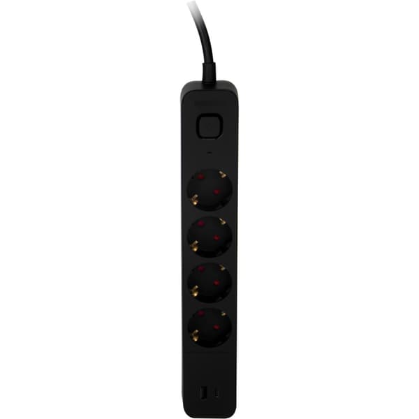 Namron Skjøteledning 4-veis Jord USB-A/C 1,5m Sort