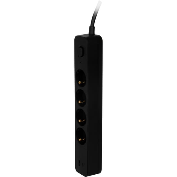 Namron Skjøteledning 4-veis Jord USB-A/C 1,5m Sort