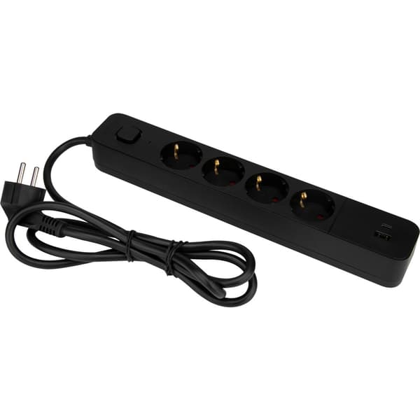 Namron Skjøteledning 4-veis Jord USB-A/C 1,5m Sort
