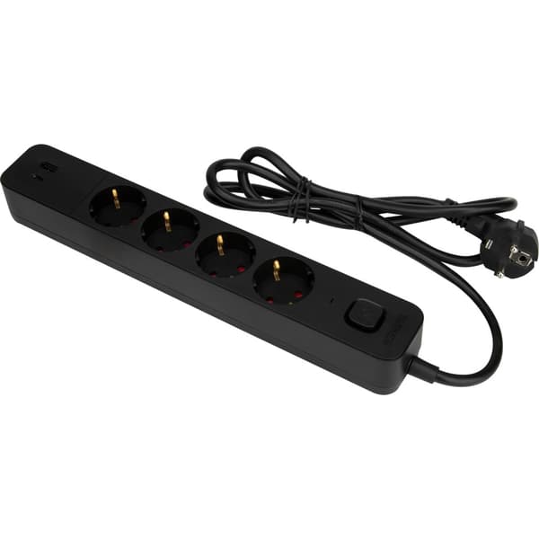 Namron Skjøteledning 4-veis Jord USB-A/C 1,5m Sort