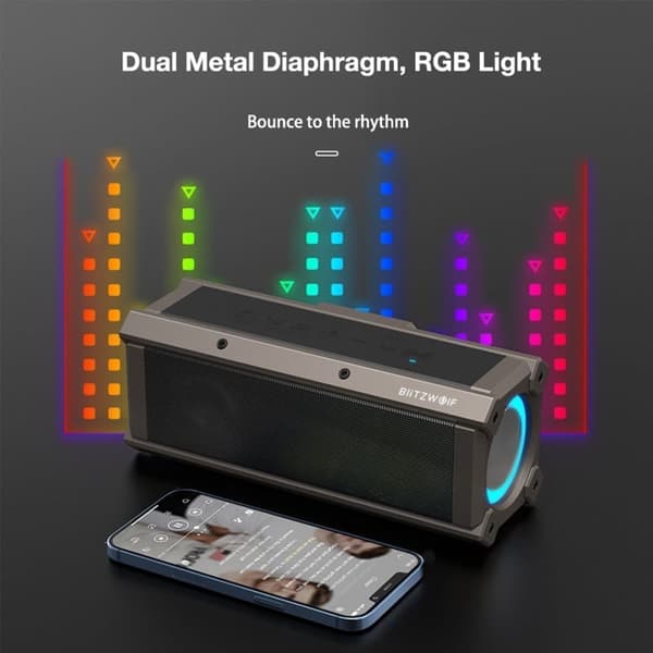 BW-WA3 100W bluetooth högtalare Quad Drivers Dubbla membran Djup bas RGB-ljus TWS 5000mAh Utomhus trådlös högtalare