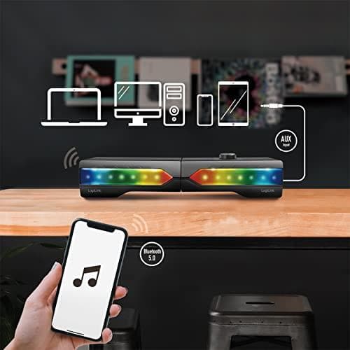 LogiLink Mobile Soundbar med festljus, svart trådlöst 2-i-1 spelljudsystem, pekstyrt - 1 stycke (SP0059)