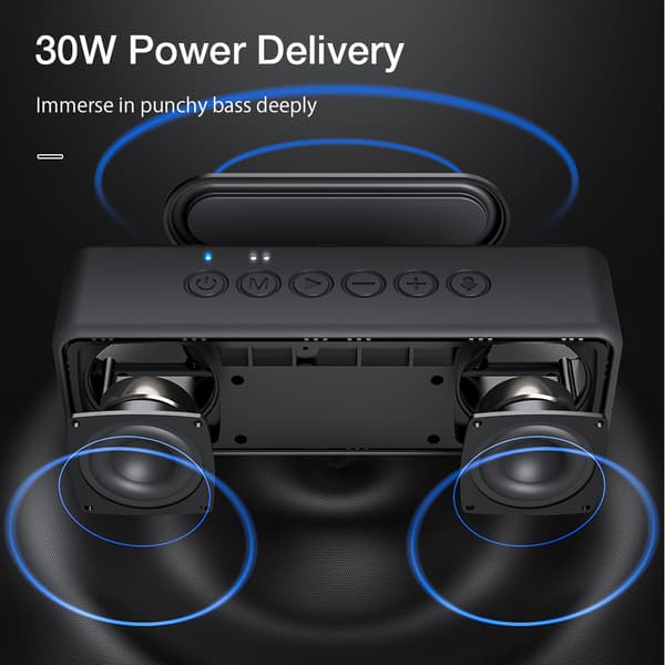 30W trådlös högtalare Bärbar bluetooth-högtalare Dubbla drivrutiner Bas TWS Stereo IPX6 Vattentät TF-kort AUX Utomhushögtalare