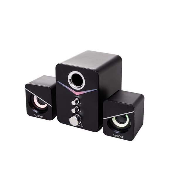 BOXE SPACER Gaming 2.1, RMS: 11W (2 x 3W + 5W), control volum, bass, treble,  3 x LED, USB power, black, 43502139 "SPGS-TORNADO" (timbru verde 2.00 le
