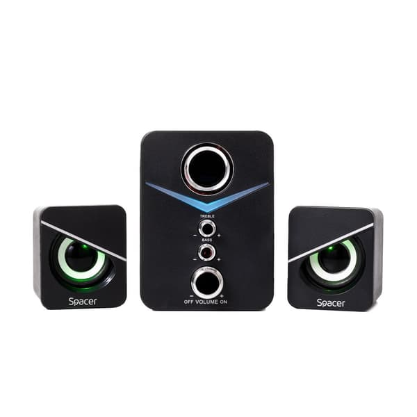 BOXE SPACER Gaming 2.1, RMS: 11W (2 x 3W + 5W), control volum, bass, treble,  3 x LED, USB power, black, 43502139 "SPGS-TORNADO" (timbru verde 2.00 le
