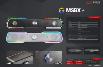 Mars Gaming MSBXW Bluetooth 5.0 Soundbar with RGB / AUX / 10W
