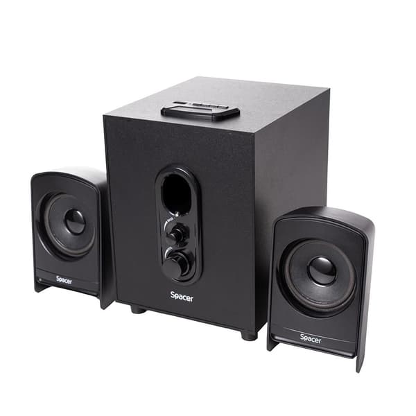 BOXE SPACER 2.1, RMS: 20W (2 x 5W + 10W), control volum, bass, subwoofer lemn MDF, 220V alimentare, USB/FM/RCA, black, "SPSK-21BT-LONDON" (timbru verd