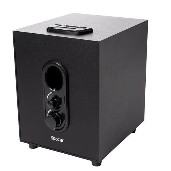BOXE SPACER 2.1, RMS: 20W (2 x 5W + 10W), control volum, bass, subwoofer lemn MDF, 220V alimentare, USB/FM/RCA, black, "SPSK-21BT-LONDON" (timbru verd