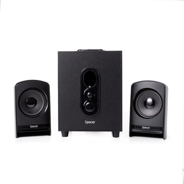BOXE SPACER 2.1, RMS: 20W (2 x 5W + 10W), control volum, bass, subwoofer lemn MDF, 220V alimentare, USB/FM/RCA, black, "SPSK-21BT-LONDON" (timbru verd