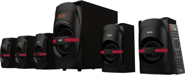 BOXE PC AKAI, 5.1, RMS 5 x 12 W, Bluetooth, cu fir, telecomanda wireless, conector Bluetooth, alimentare 220V, Jack 3.5mm, USB, negru, "HT014A-5086F"