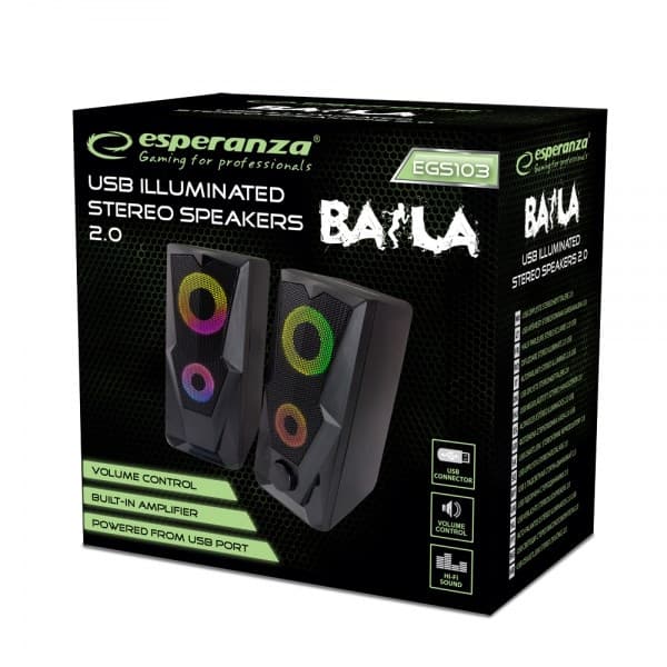 Esperanza EGS103 Kaiuttimet 2.0 LED Musta 6W