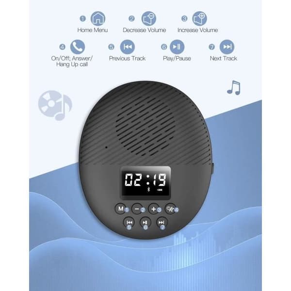 AGPTEK Bluetooth 5.0-högtalare - Bärbar IPX5 vattentät duschradio - Lanyard och sugkopp - 12 timmars batteritid