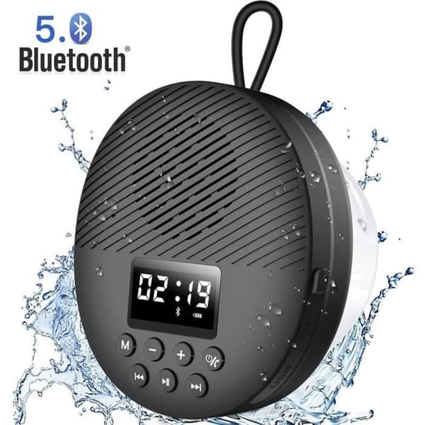 AGPTEK Bluetooth 5.0-högtalare - Bärbar IPX5 vattentät duschradio - Lanyard och sugkopp - 12 timmars batteritid