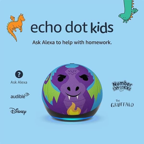 Echo Dot Kids (5. generation) | Wi-Fi og Bluetooth smart højttaler med Alexa | Designet til børn, med forældrekontrol | trække på