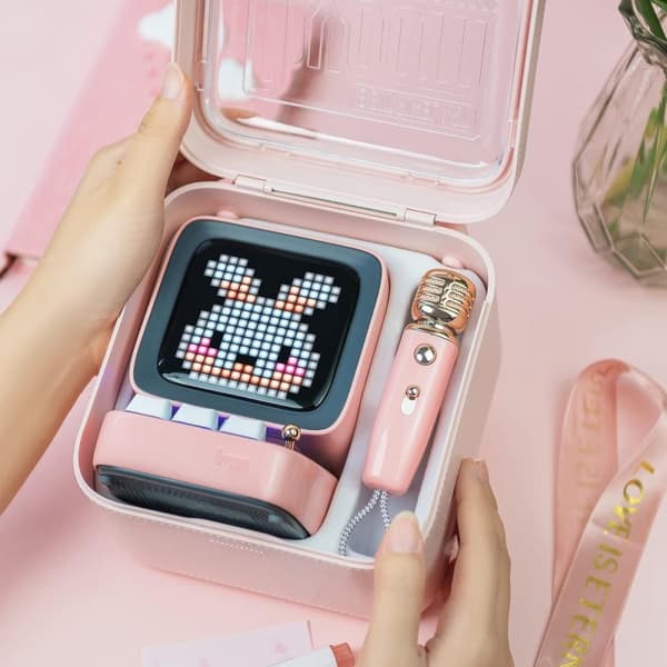 Divoom™ Ditoo Mic - Bærbar højttaler - Med trådløs mikrofon - Pixelart - Pink