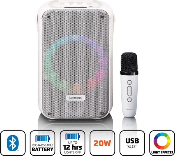 Lenco BTC-060WH-højttaler hvid med ledning og trådløs 20 W (BTC-060WH)