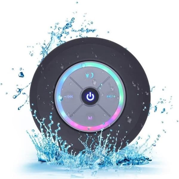 Svart vattentät bluetooth högtalare - Sugkopp - Bärbar högtalare - Integrerat batteri - Svart