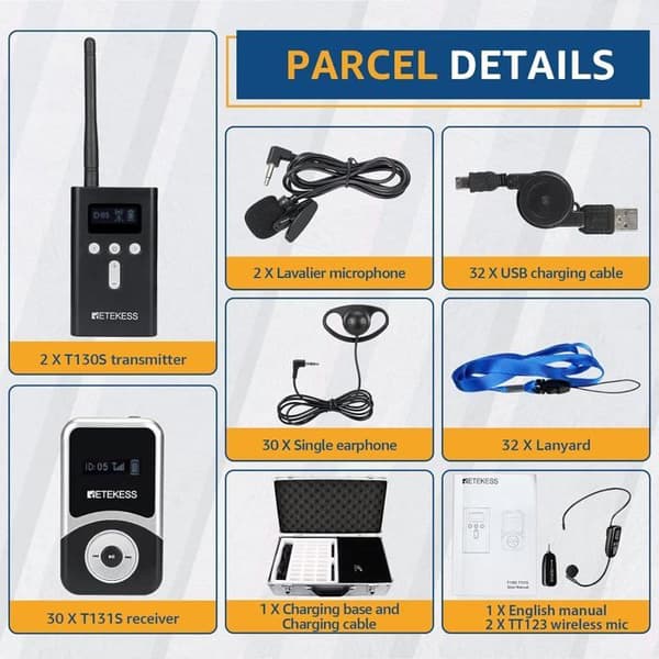 Retekess T130 Tourist Guide System, med laddning 32 platser, NOMAD BÄRBAR MOBIL BLUETOOTH-HÖGTALARE