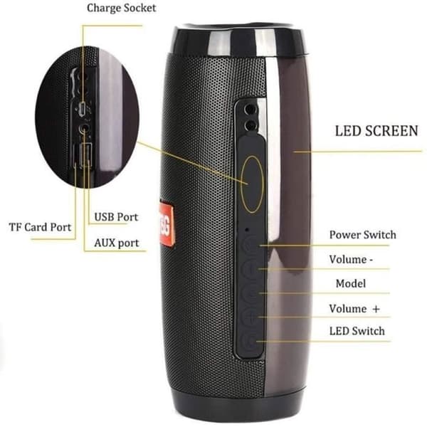 Bärbar trådlös Bluetooth-högtalare, 10W Subwoofer, Färgglad LED, Grå