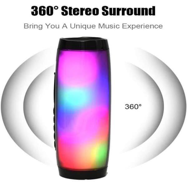 Bärbar trådlös Bluetooth-högtalare, 10W Subwoofer, Färgglad LED, Grå