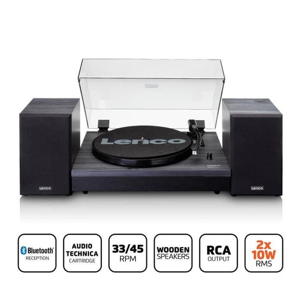 Lenco LS-301BK - Skivspelare med Bluetooth® och två externa högtalare, svart