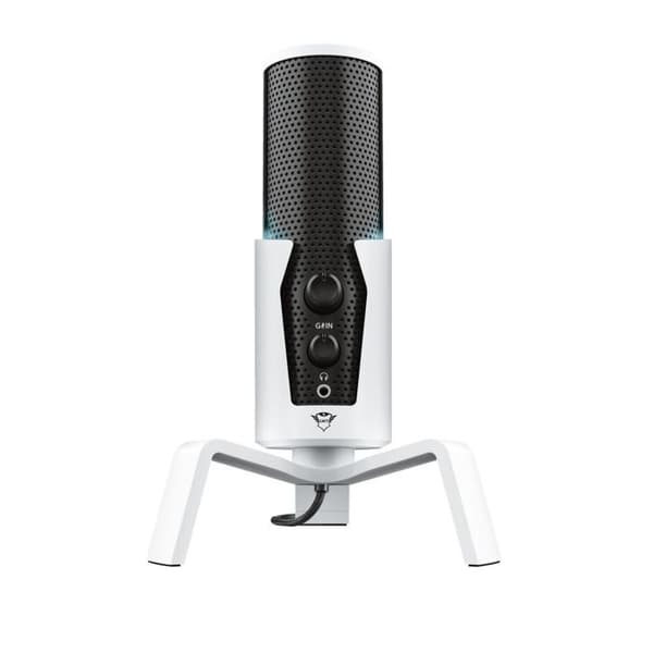 Trust Gaming GXT 258 Fyru Professional Gaming Microphone on Stand, Cardioid, USB Gamer Microphone för PC, PS5, Gamer, Streaming, Vit