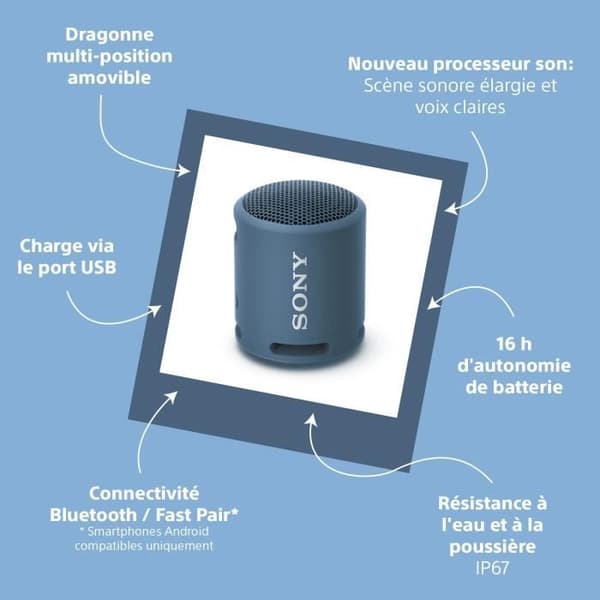 SONY SRSXB13 - Bärbar högtalare - Bluetooth - Extra bas - Vattentät - 16 timmars autonomi - Blå