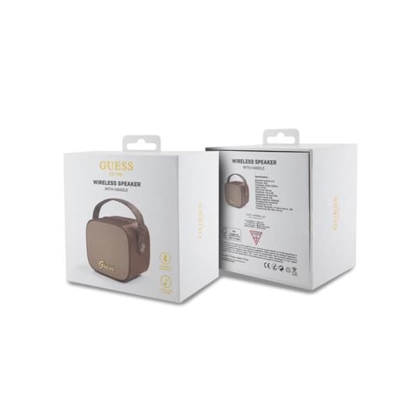 Kompakt 5W Bluetooth 5.3-högtalare med läderrem 4G Guess Pattern Brown