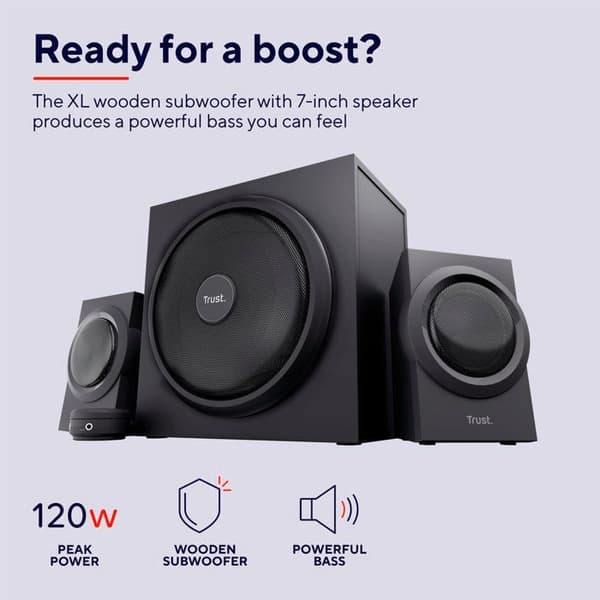 Trust Yuri PC 2.1-högtalarsystem med trådbunden subwoofer och volymkontroll, 120W