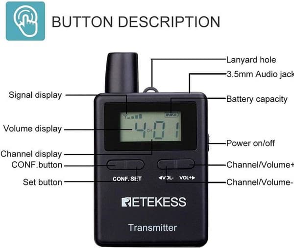 Retecess TT109 Wireless Tour Guide System, Bluetooth-högtalare, 180M översättningssystem för fabrik, resor, universitet
