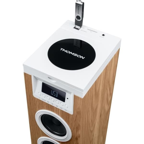 Tornhögtalare - THOMSON - Bluetooth/CD/USB/SD - Vit/Trä - 60W - FM-radio