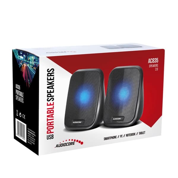 Audiocore AC835 2.0 stereohøjttalere med LED-baggrundsbelysning til pc bærbar smartphone